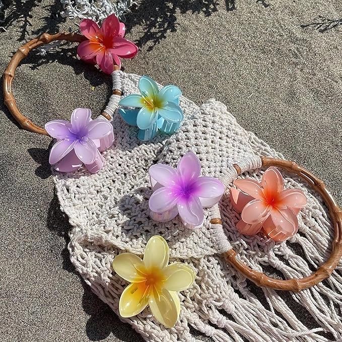 Hawaiian Flower Claw Hair Accessories for Women - 4PCS Large Nonslip Clips for Thick and Thin Hair, Strong Hold, Cute Banana Clips