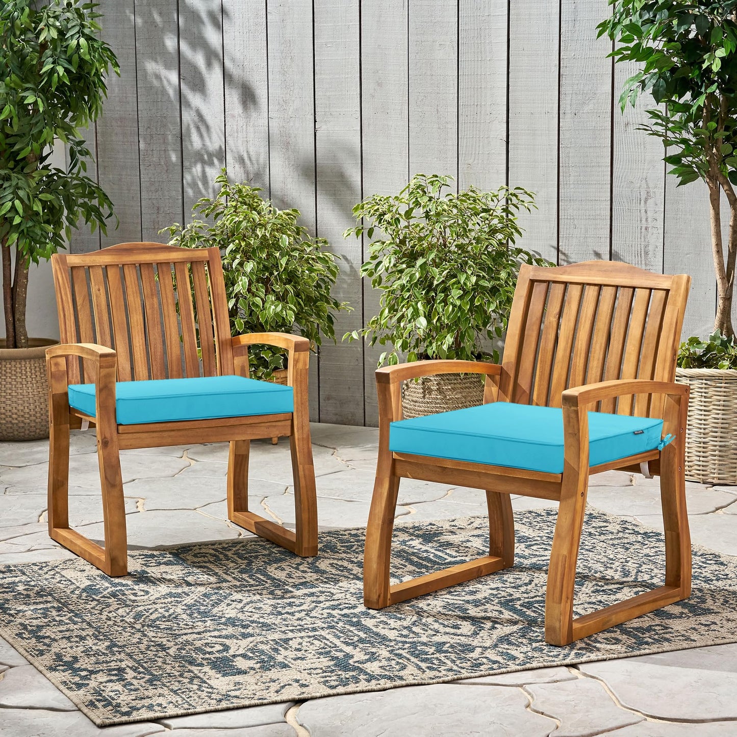 Comcaver 4 Pack Outdoor Chair Cushions 19 x 19 Inch Water Resistant Patio Chair Cushions with Tie 3 Year Color Fastness Thick Outdoor Seat Cushion for Garden Lawn Patio Furniture Teal