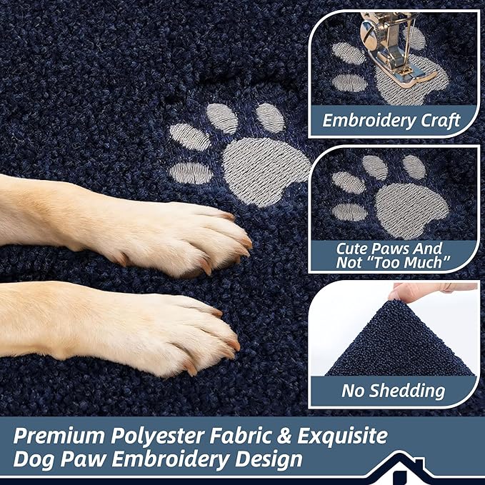 BEQHAUSE Dog Door Mat for Mud Paws Dirt Trapper Doormat Non-Slip Entryway Rugs Absorbent Welcome Mat Washable Indoor Floor Mat Low-Profile for Front Door, 20" x 32", Navy Blue
