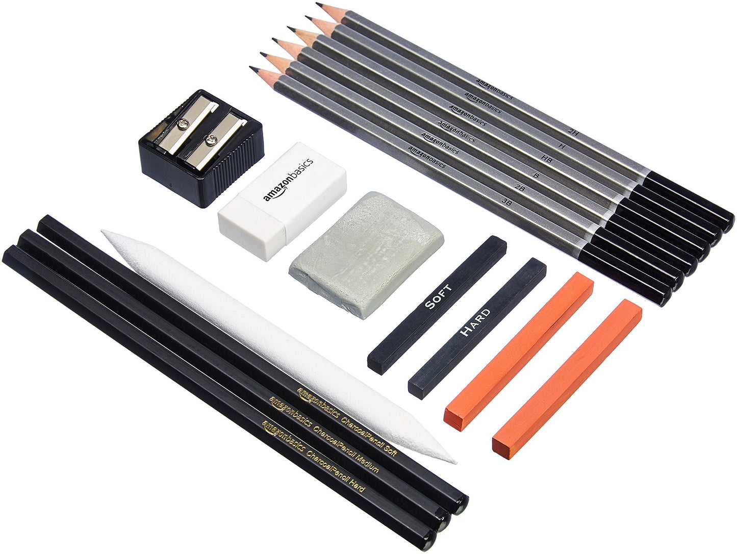 Amazon Basics Sketch and Drawing Art Supply Kit, 17-Piece, Charcoal and Pencil Set, Black, White