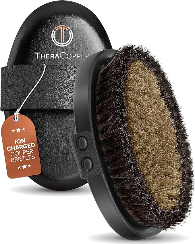 TheraCopper Copper Body Brush - Premium Ionic Copper Dry Brushing Body Brush for Lymphatic Drainage - Natural Copper-Bristles for Exfoliation, Cellulite Reduction, Improve Circulation & Radiant Skin