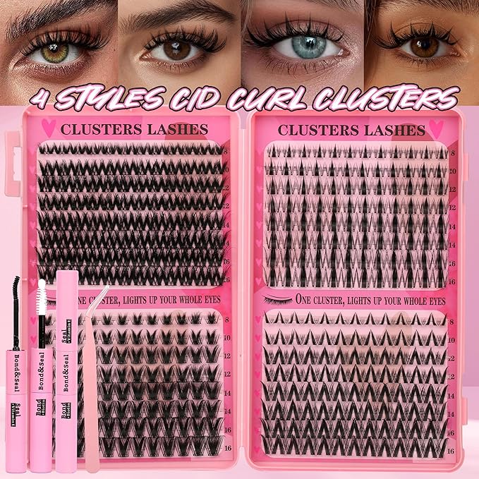 Manga Lash Clusters Kit Spiky Lashes Clusters Fairy Wispy Lash Clusters Wet-Look Anime Lashes Pack 384 Pcs C/D Curl Fluffy Individual Lashes Lash Bond and Seal Lash Tweezers