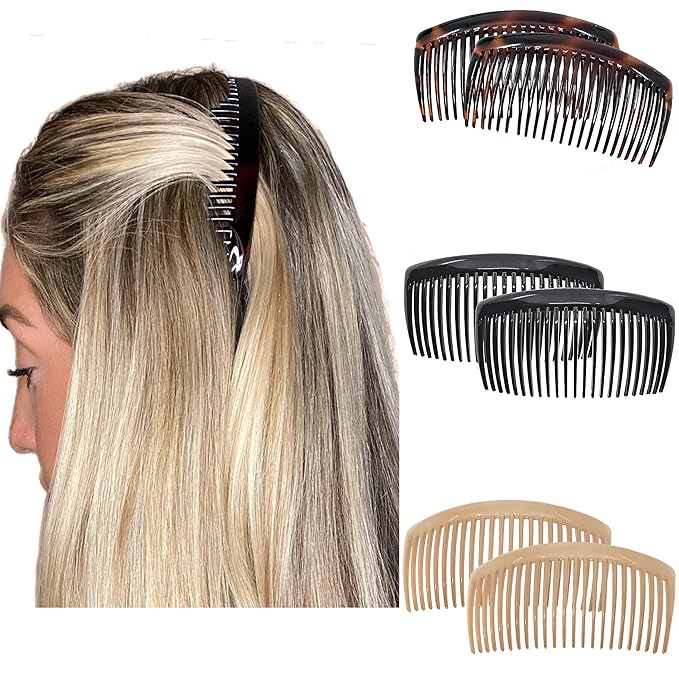 Camila Paris French Side Combs Large 3 Colors Each Curved French Twist Hair Combs Decorative, Strong Hold Hair Clips for Women Bun Chignon Up-Do, No Slip Styling Girls Hair Accessories, Made in France