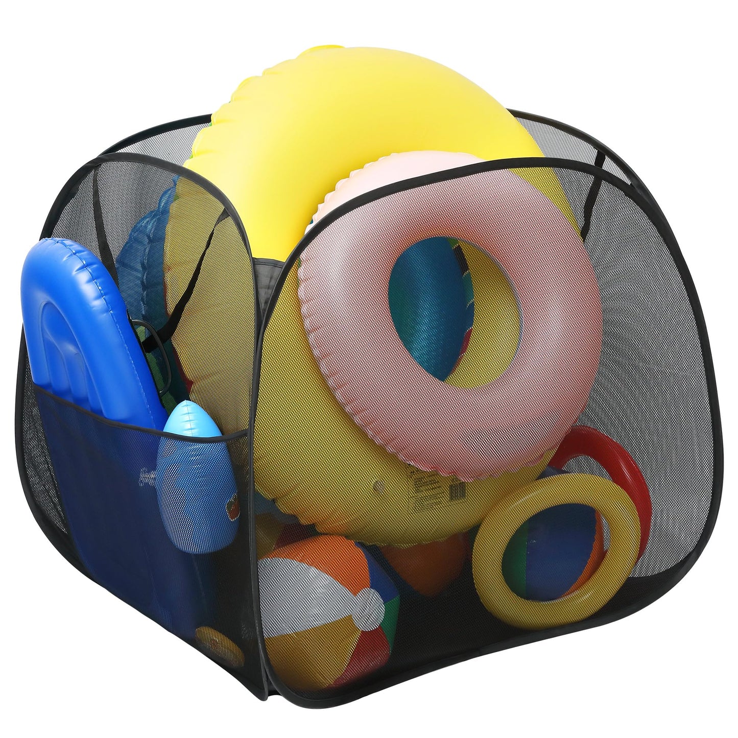 Adnee Pool Toy Storage Bin-30'' x 30'' x 30'' Nylon Mesh Pool Organizer with Side Pocket-105 Gallon Quick Drying Pool Storage for Float, Beach Balls,Towel and Other Swimming Accessories