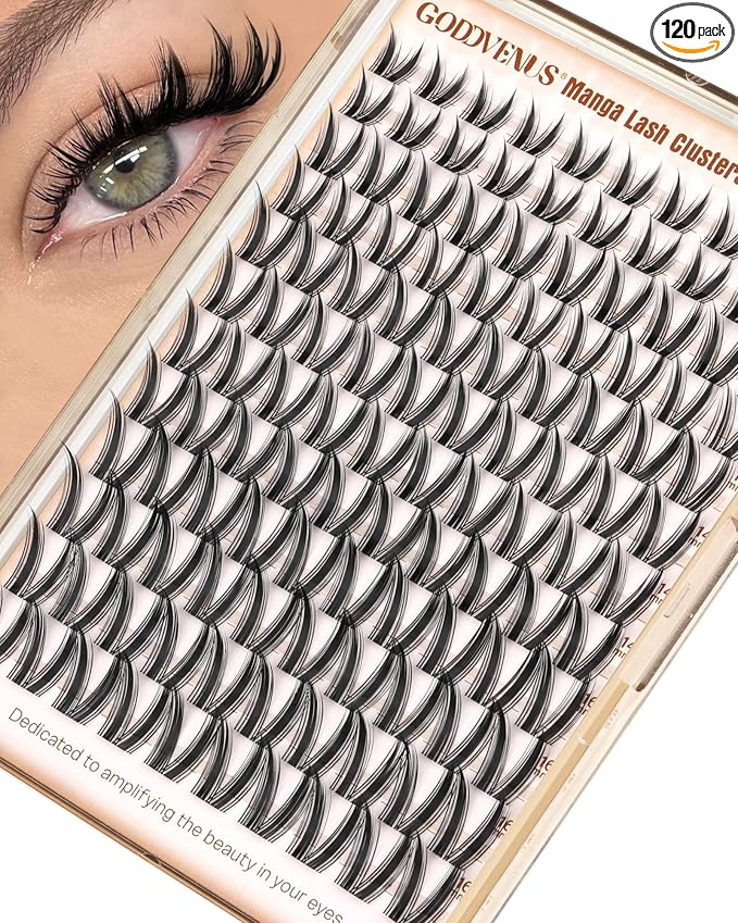 Goddvenus Wispy Bunny Manga Lash Clusters, Natural Cluster Eyelash Extensions, DIY Lash Extension at Home for Dolly Anime Look, Fairy Individual Lashes Clusters