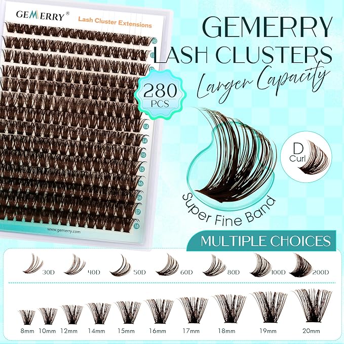 Brown Lash Clusters 280PCS Eyelash Clusters Natural Looking Individual Lash Extenison Fluffy Cluster Lashes DIY Lashes at Home by GEMERRY（100P-10-18mm-Brown)