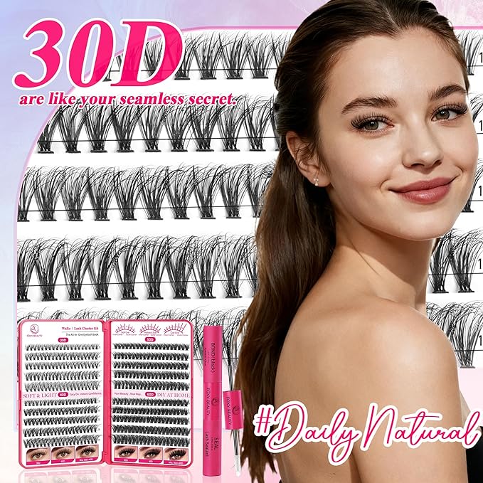 Waltz Lash Clusters Kit Lash Clusters Lashes D Curl Eyelash Clusters Natural Lash Extension Kit Fluffy False Eyelashes DIY at Home with Bond and Seal