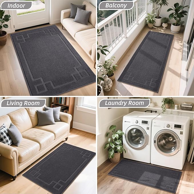BEQHAUSE Door Mat 24" x 60", Non-Slip Door Mats Indoor Entryway Rugs Washable Low-Profile Absorbent and Stain Resist Floor Mats, Dog Door Mat for Front Back Door, Mud Wet Shoes & Paws, Dark Grey