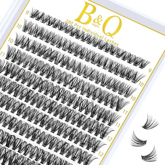 B&Q Lash Clusters 280PCS Natural Eyelash Clusters 40D D 9-16mm Individual Lash Wispy Eyelash Extension with Soft Thin Band Classic Look Pestañas Postizas Comfortable DIY at Home(40D-D-9-16mm)