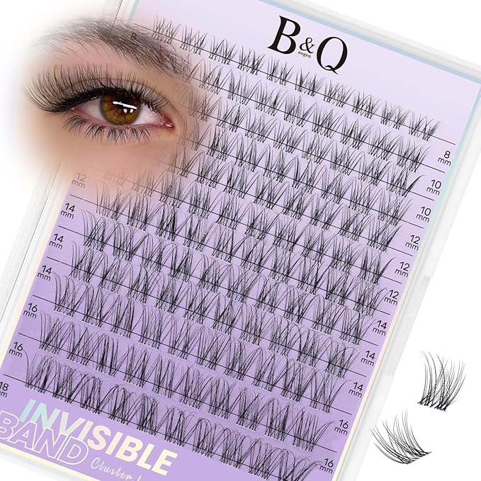 B&Q Flora Lash Clusters Invisible Band False Eyelashes Clusters Natural Cluster Eyelash Extensions Comfortable Individual Lashes Extension DIY Soft Eyelash Clusters （Flora-MIX8-18mm）