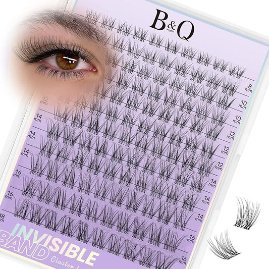 B&Q Flora Lash Clusters Invisible Band False Eyelashes Clusters Natural Cluster Eyelash Extensions Comfortable Individual Lashes Extension DIY Soft Eyelash Clusters （Flora-MIX8-18mm）