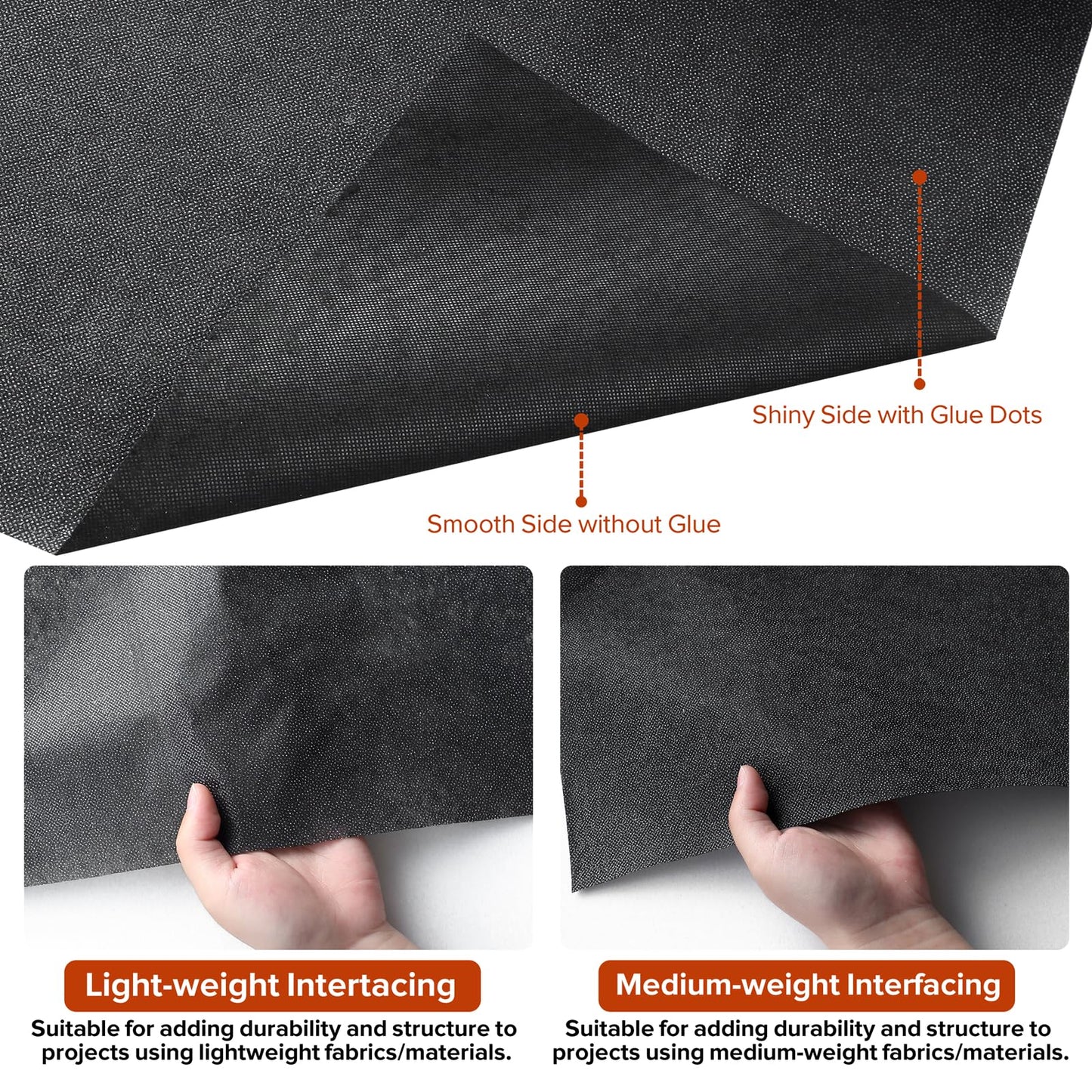ZOMONETI Medium Weight 17in x 30yd Black Iron On Non-Woven Fusible Interfacing, Single-Sided Polyester Fabric for DIY Craft Supplies, Quilting, Sewing, Shirt Plackets, Dresses, Collars, Cuffs