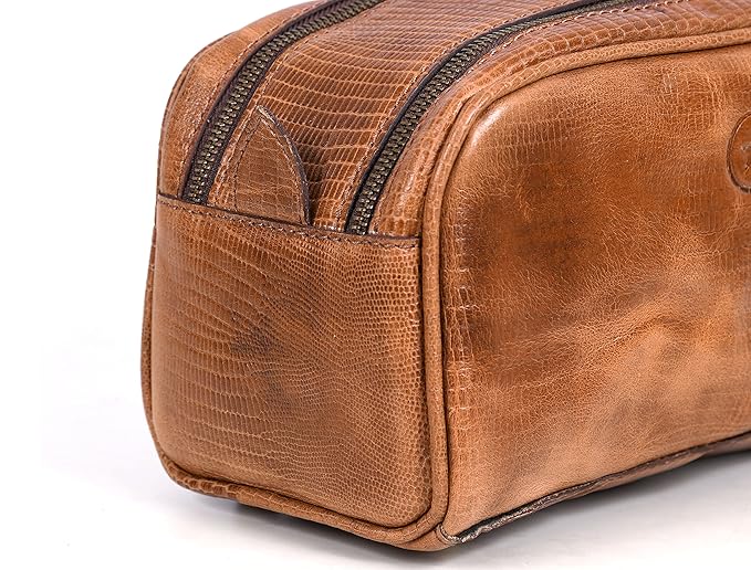 10" Premium Leather Toiletry Travel Pouch With Waterproof Lining | King-Size Handcrafted Vintage Dopp Kit By Aaron Leather Goods (Cerulean)