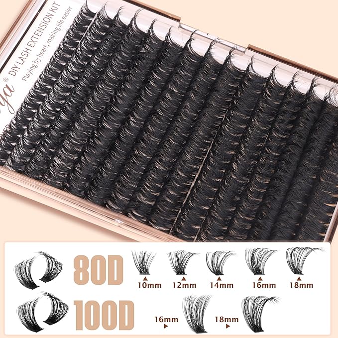 Geeneiya Volume Lash Clusters Eyelash Clusters DIY Lash Extension D Curl Eyelash Extensions,10-14mm Eye Corner Individual Eyelashes and 16-18MM Cluster Lashes