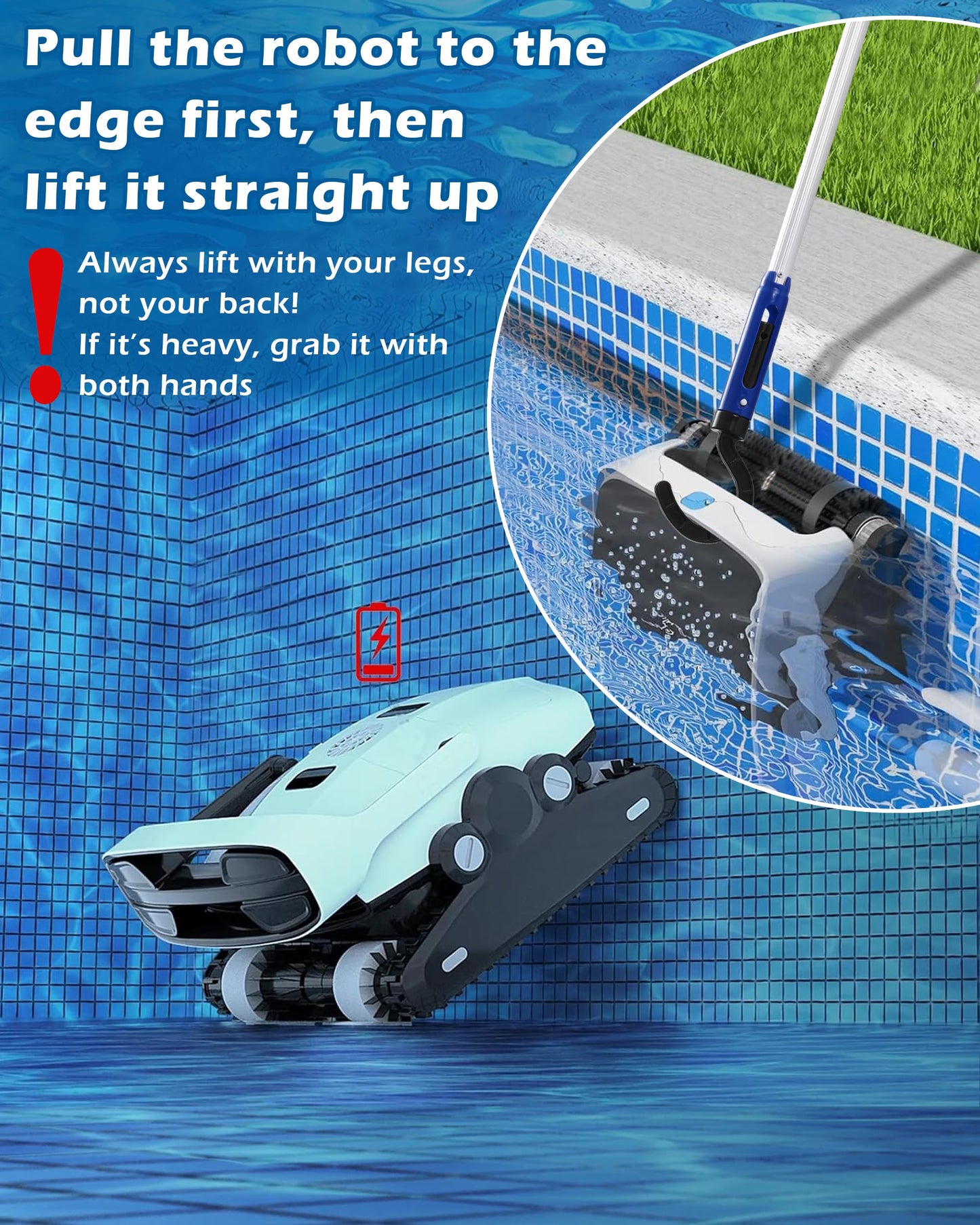 Pool Robot Retrieval Hook - 63.8 Inch Adjustable Stainless Aluminum Pole, Heavy-Duty Detachable Hook for Pool Robot Vacuum Robotic Pool Cleaner Including Cordless/Above Ground/Underwater Cleaners
