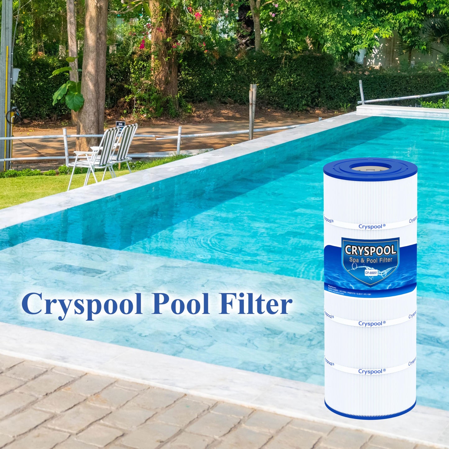 Cryspool® 08051 Filter Compatible with XStream CC1750, CCX1750RE, PXST175, C-8317, FC-1301, 175 Sq. Ft Pool Filter Cartridge, 1 Pack