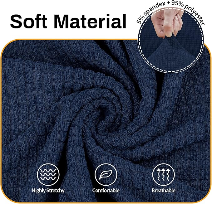 Asnomy Sofa Covers for 2 Cushion Couch Stretch loveseat Covers Slipcovers, Pet Protector Furniture Covers for Dogs Cats Spandex Jacquard Fabric Small Checks （Medium， Navy Blue）