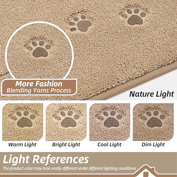 BEQHAUSE Dog Door Mat for Mud Paws Dirt Trapper Doormat Non-Slip Entryway Rugs Absorbent Welcome Mat Washable Indoor Floor Mat Low-Profile for Front Door, 24" x 36", Beige