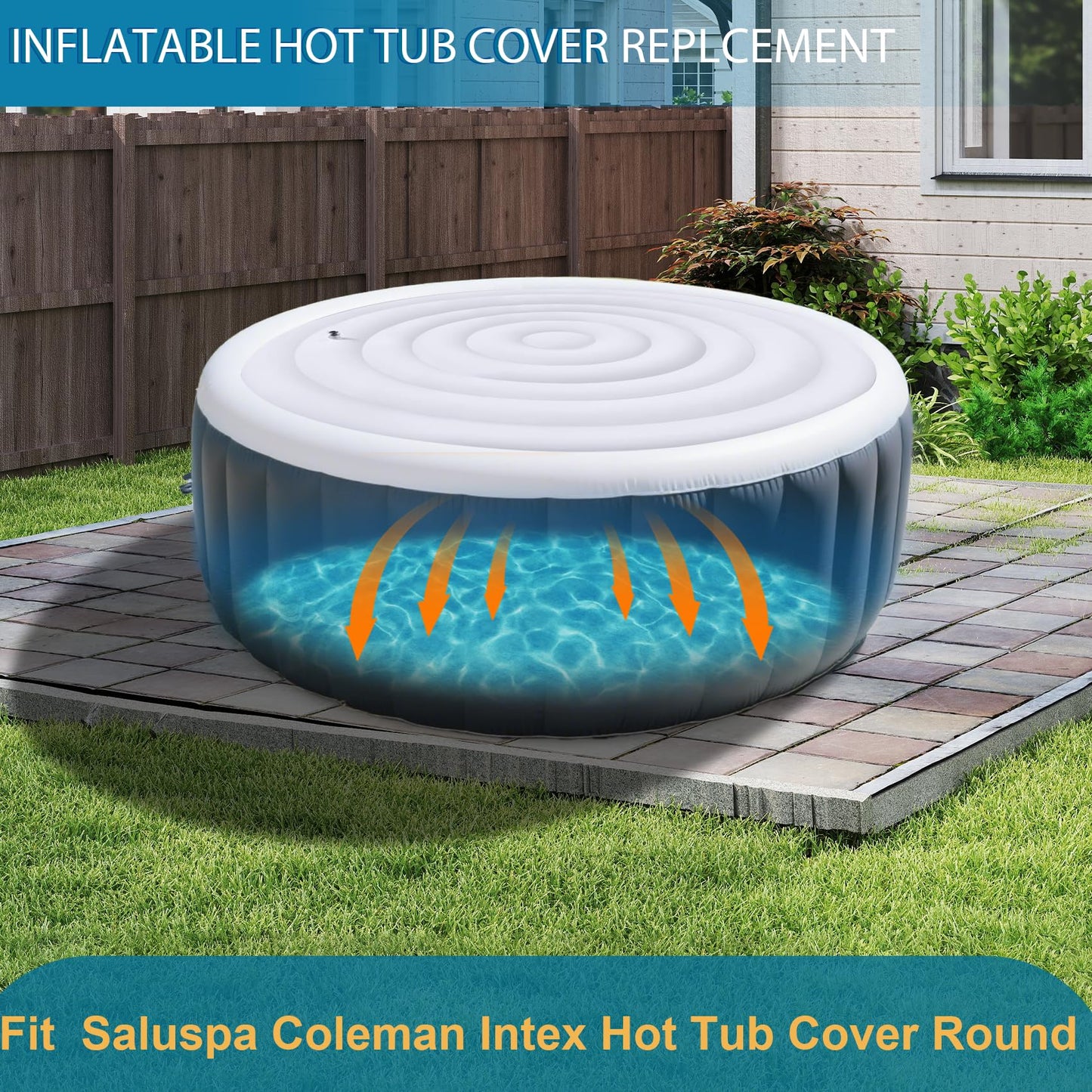 Inflatable Hot Tub Cover Round, Fits Saluspa Coleman Intex Cover, Thermal Insulated & Energy-Saving Weatherproof Protector, Unique Design Flexible Adjust Pool Cover Size Replacement-Life Time Support