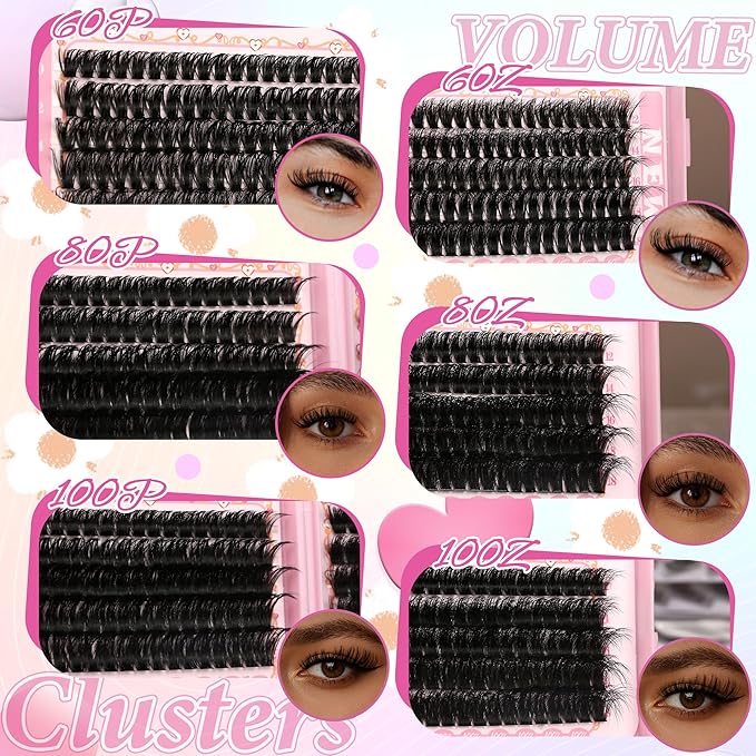 Lash Clusters Fluffy Volume Eyelash Clusters 590Pcs Cluster Eyelash Extensions DIY Lashes Clusters Lash Bond and Seal Lash Tweezers
