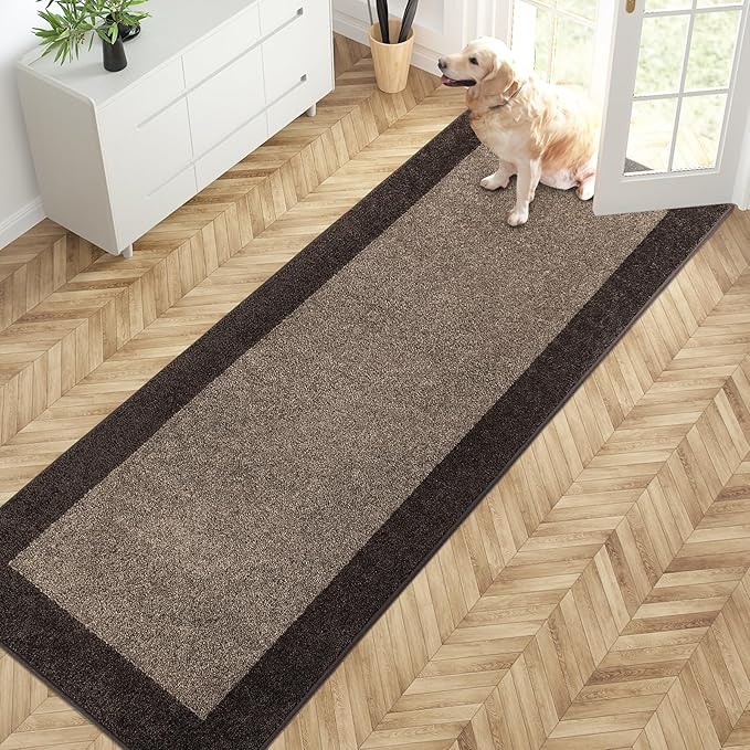 PURRUGS Dirt Trapping Door Mat 32" x 84", Non-Slip Washable Entry Mat, Dog Doormat, Front Door Mat, Super Absorbent Entrance Mat for Muddy Shoes & Paws, Grayish Brown & Coffee