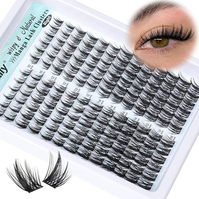 Wispy Lash Clusters Natural DIY Lash Extension Manga Spiky Cluster Eyelash Extension CD-curly Eyelash Clusters 10-16MM Individual Lashes Cat Eye Look by Newcally