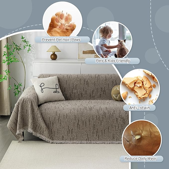 MYSKY HOME Couch Covers for 3 Cushion Couch Sofa, Sectional Couch Cover L Shape Chenille Couch Cushion Covers for Pets, Furniture Protector Cover for Dogs, Kids, 91"X150", Sand