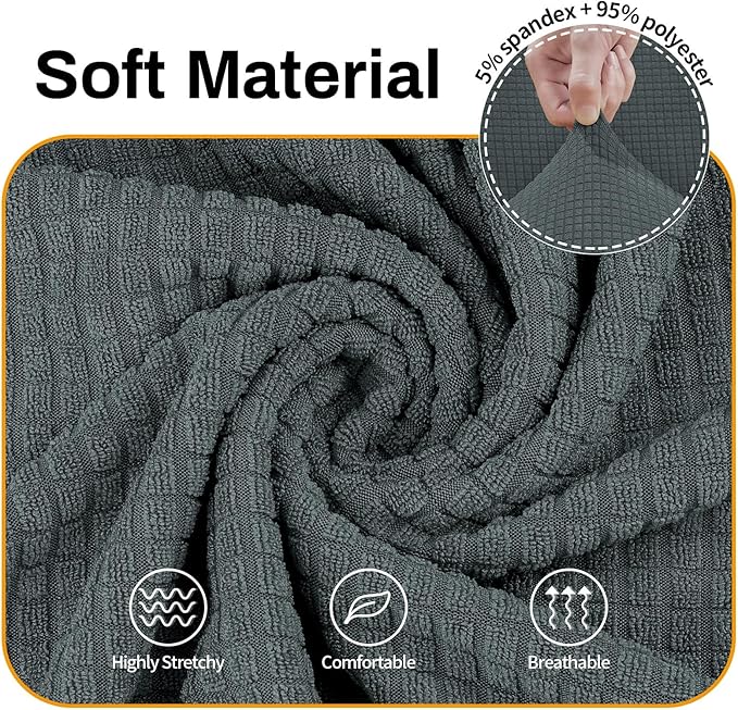 Asnomy Sofa Covers for 2 Cushion Couch Stretch loveseat Covers Slipcovers, Pet Protector Furniture Covers for Dogs Cats Spandex Jacquard Fabric Small Checks （Medium，Gray）