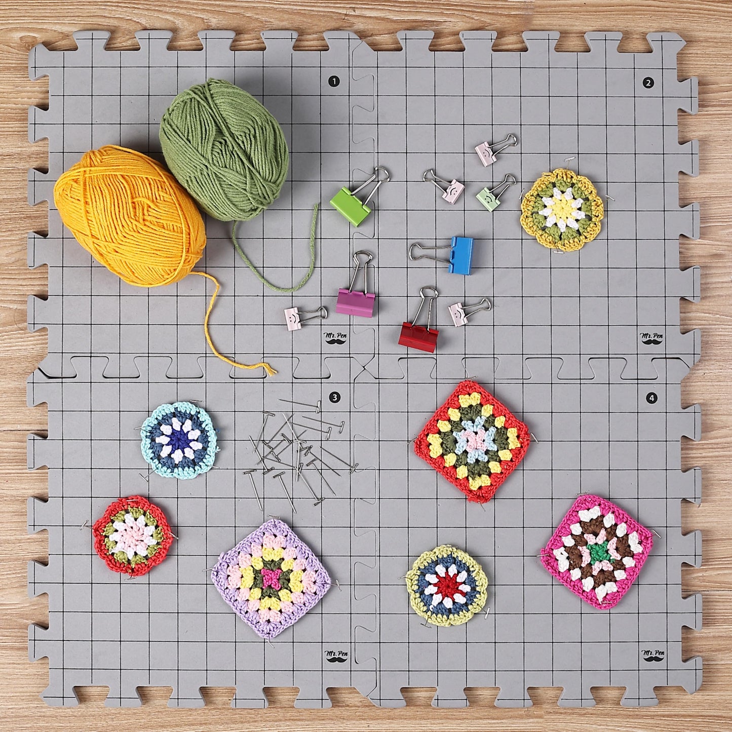 Mr. Pen- Blocking Mats for Knitting & Crochet Projects, 12" x 12", 9 Pack with 150 pcs T-Pins, Gray Aligned Grid Knitting Blocking Mats and Pins, Water & Heat Resistant
