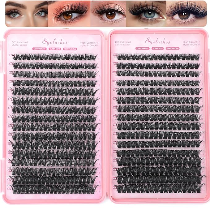 Manga Lash Clusters, 640 Pcs Eyelashes Clusters Extensions 9-16mm Individual Lashes D Curl Fluffy Wispy False Eyelashes Thin Band (80D&100D)