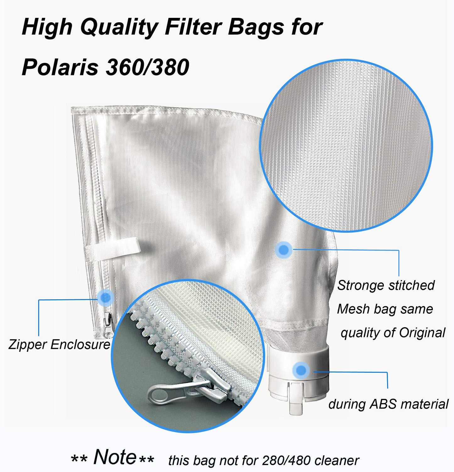 UCEDER 3 Pack Zippered Bag Replacement Fits for Polaris 360, 380 Pool Cleaner All Purpose Filter Bag for Polaris Filter Bag