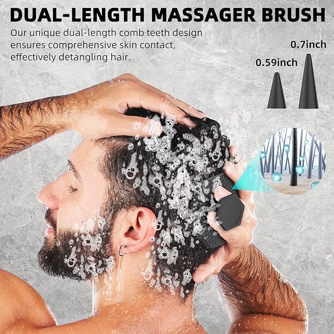 Silicone Scalp Massager with Wall Hook, Beard and Hair Scrubber for Hair Growth, Reduces Dandruff - Wet/Dry Shower Scalp Scrubber - Gift for Men Women All Hair Types & Includes Hook