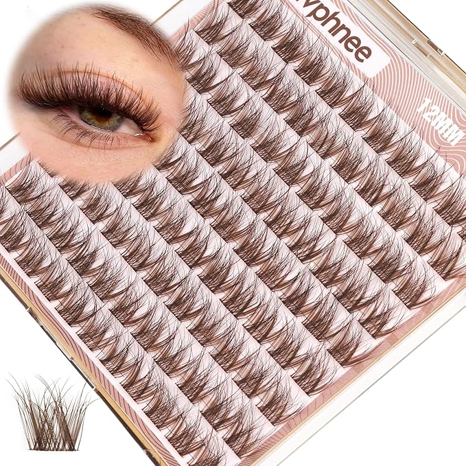 Brown Lash Clusters 12MM Short Eyelash Clusters Wispy Individual Lashes 99 Pcs Cluster Lash Extensions Dark Brown Cluster Eyelashes Natural Daily Eyelash Individuals 3D Fluffing DIY Lash Pack