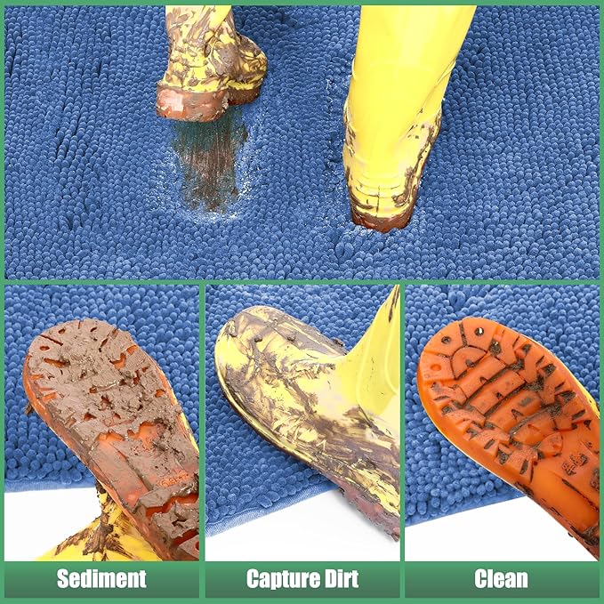 IM HOME Chenille Absorbent Outdoor Doormat 36" x 24", Washable Muddy Door Mats for Dog Non Slip Indoor Doormat Dog Mat for Muddy Paw Front Inside Doormats for Entryway Cornflower Blue