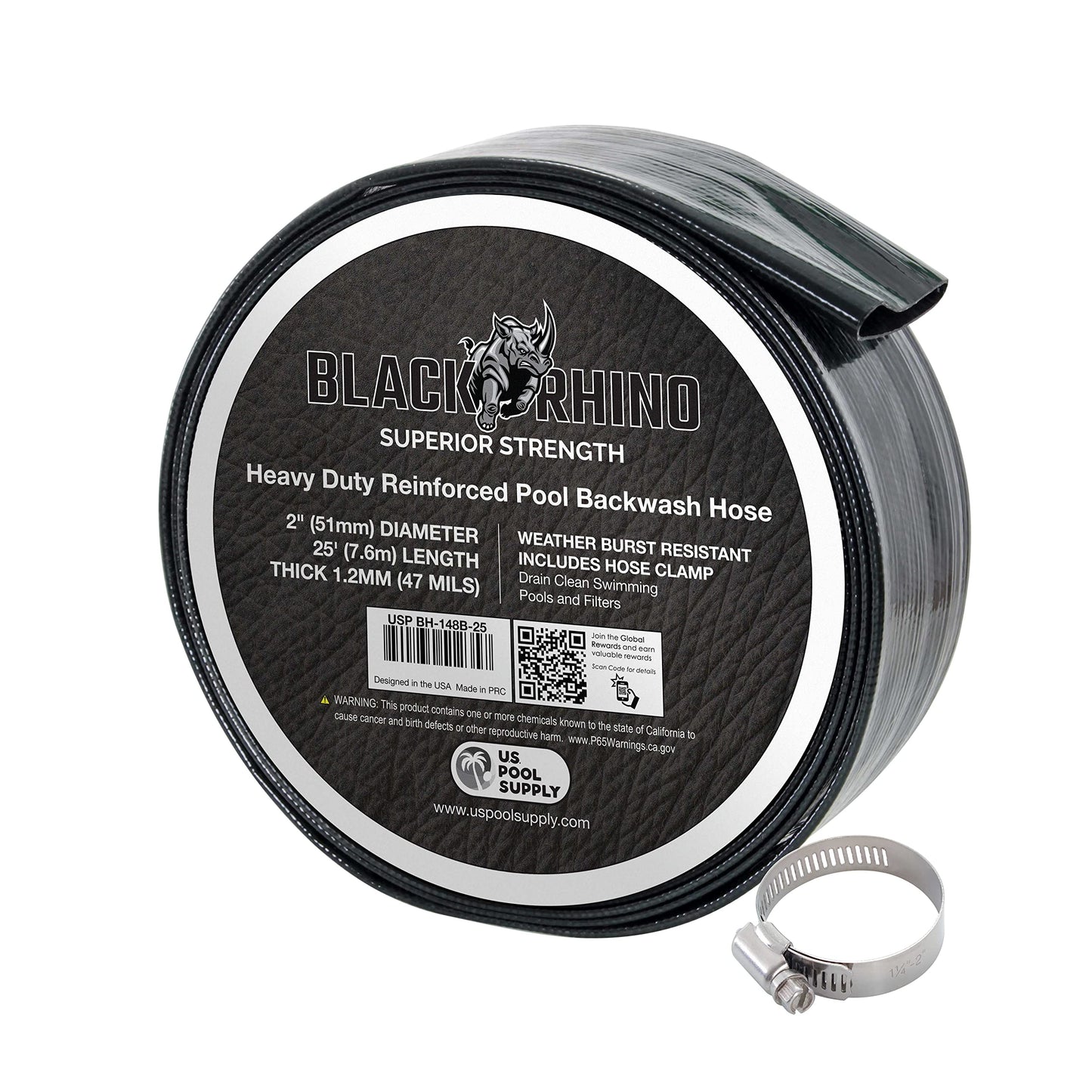 U.S. Pool Supply Pool Backwash Hose 2 Inch Diameter x 25 Feet - Discharge Hose for Pump, Sand Filter & Sump Pump Hoses - Burst Resistant Lay Flat Drainage Hoses for Inground & Above Ground Pools