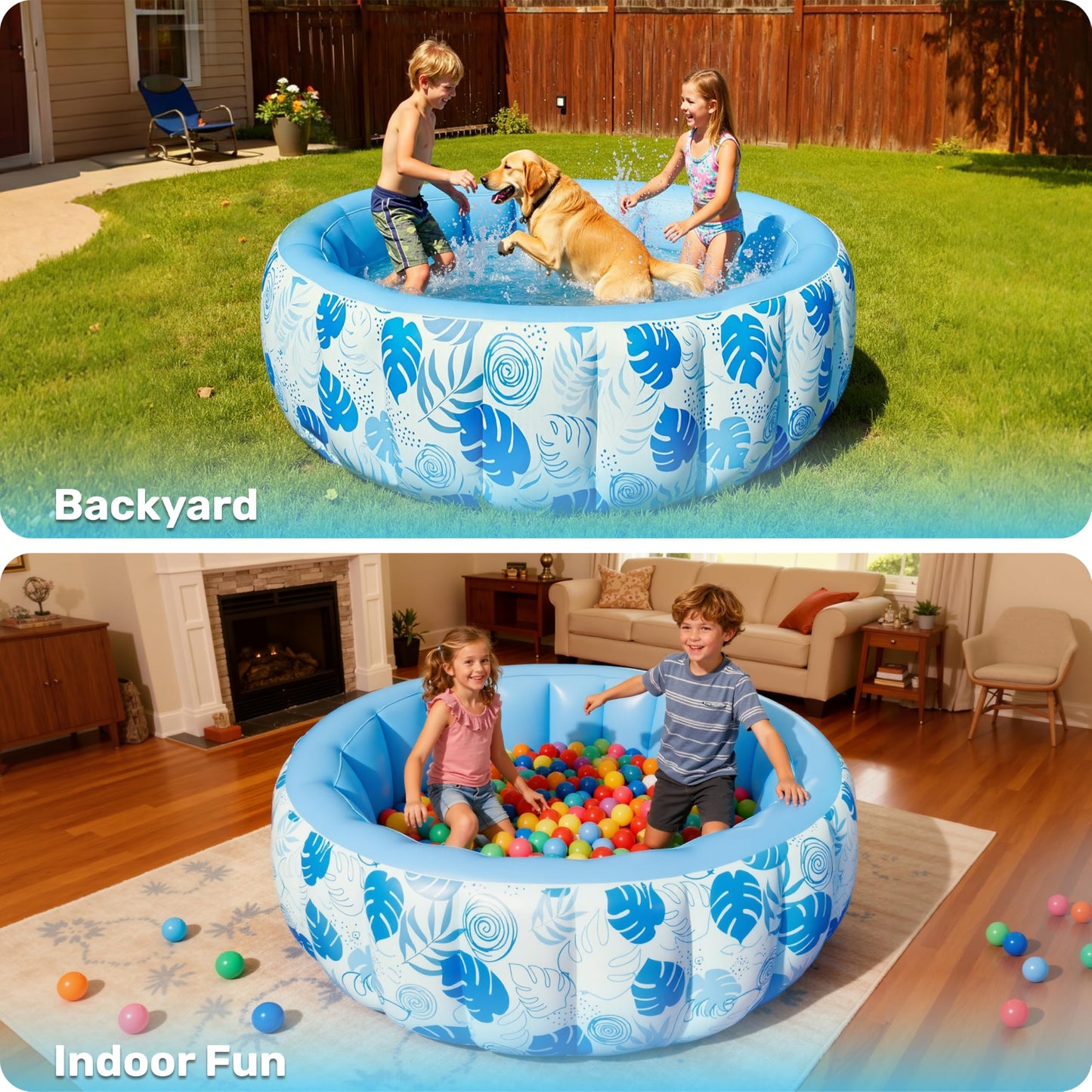 SLOOSH Inflatable Swimming Pool,5.5ft x 20 Inch Full-Sized Blow Up Durable Thickened Luxury Above Ground Family Pool with Comfortable Backrest for Summer Water Party Backyard Garden Lawn,Blue