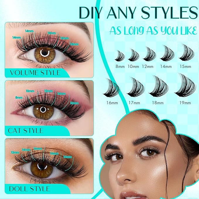 Lash Clusters GEMERRY 280pcs Clusters Lashes D Curl Soft&Natural Individual Lashes Cluster Eyelash Clusters DIY Lash Extensions at Home（40P-10-18mm)
