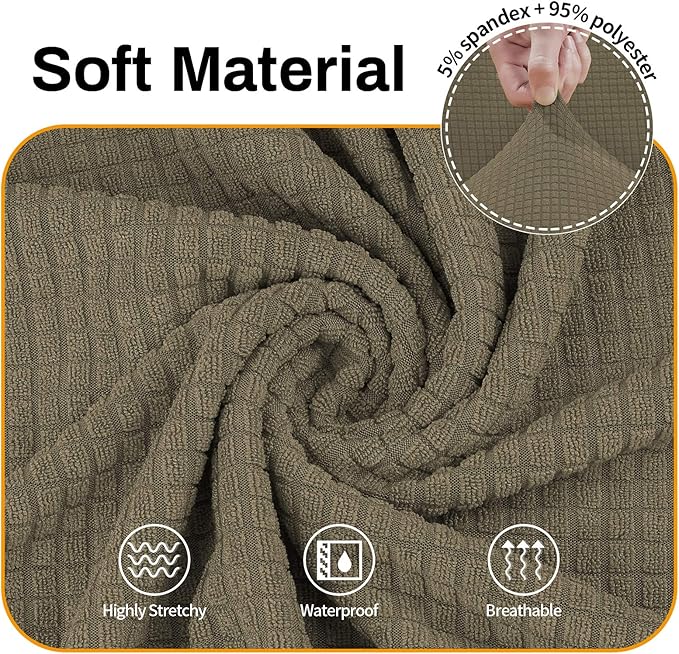Asnomy Couch Covers for 3 Cushion Couch Stretch Sofa Covers Slipcovers, Pet Protector Furniture Covers for Dogs Cats Spandex Jacquard Fabric Small Checks（X-Large，Khaki）