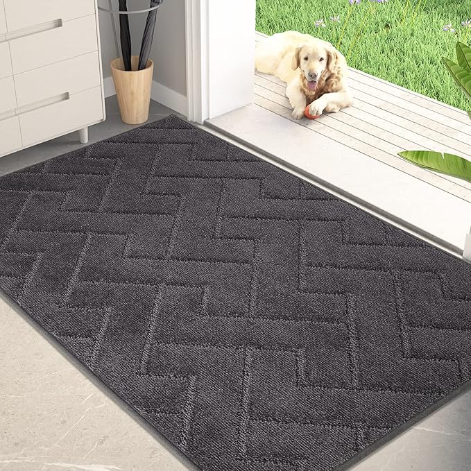 PURRUGS Dirt Trapping Door Mat 34" x 59", Non-Slip Machine Washable Entry Rug, Dog Doormat, Indoor Front Door Mat, Super Absorbent Entryway Rug for Muddy Shoes & Paws, Charcoal