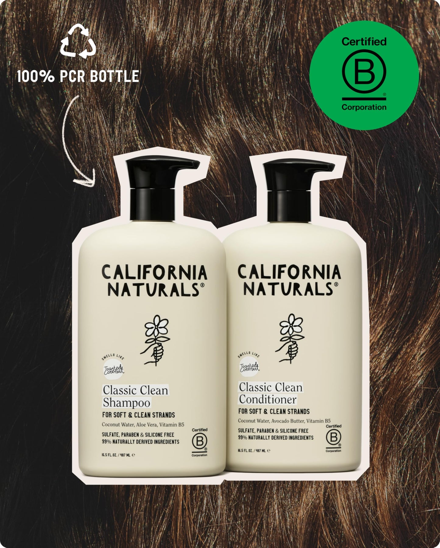 California Naturals Coconut Shampoo & Conditioner Set, Natural, Vegan, Cruelty, Silicone, Paraben, and Sulfate Free Shampoo, All Hair Types, 20 Fl Oz (Pack of 2), Classic Clean Coconut