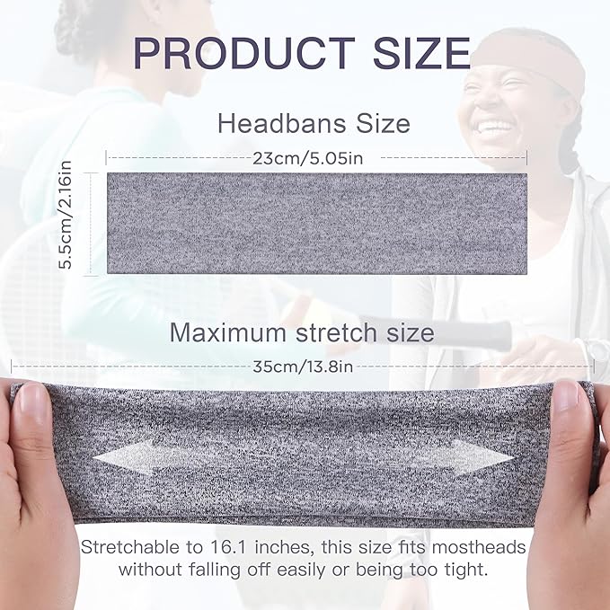 Ztomine 8 Pack Headbands for Women Non Slip - Stylish Sports Hair Bands for Women's Hair - Soft Cotton Cloth Stretchy Headbands for Women for Yoga, Outdoor Exercise Running