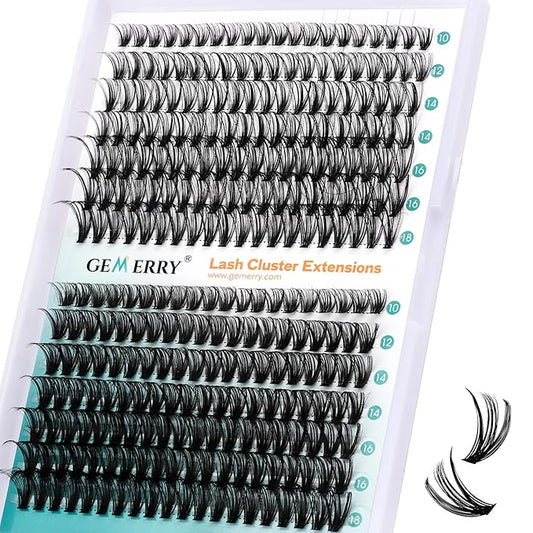 Lash Clusters GEMERRY 280pcs Clusters Lashes D Curl Soft&Natural Individual Lashes Cluster Eyelash Clusters DIY Lash Extensions at Home（30P+40P-10-18mm)