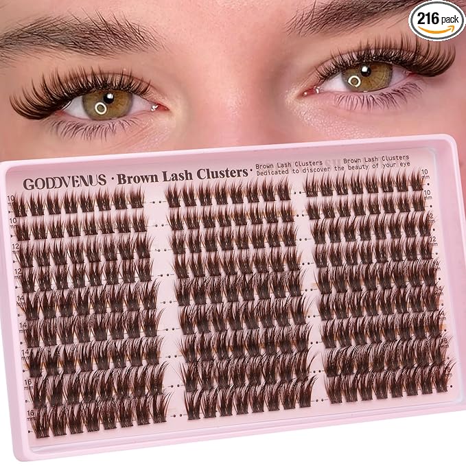 Goddvenus Brown Wispy Lash Clusters Manga Eyelashes Clusters Natural Cluster Eyelash Extensions Fairy DIY Lash Extension Anime C Curl Waterproof Individual Eye Lashes