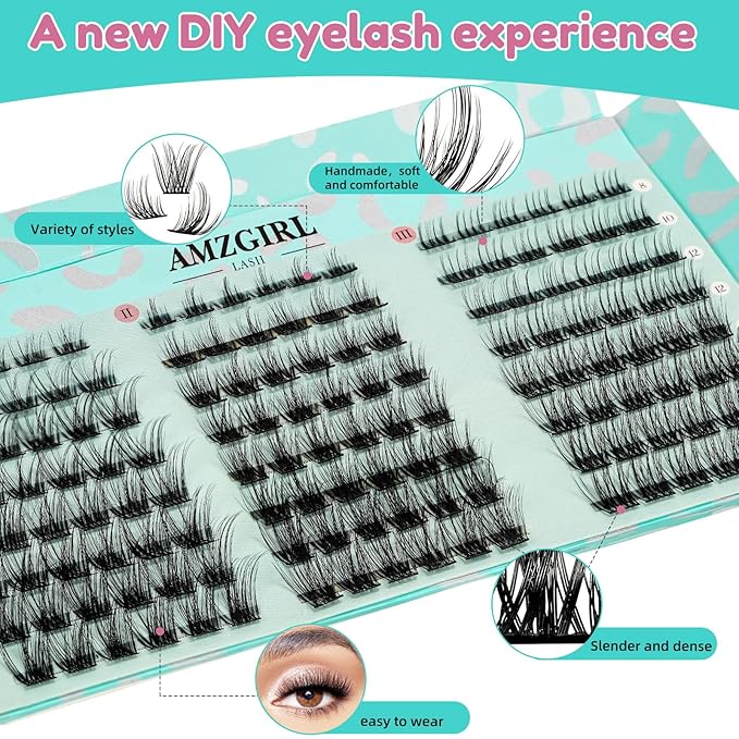 Wispy Lash Clusters Kit 144pcs Lashes Extension Kit 3 Styles Eyelash Clusters Individual Eyelash Extensions Kit Lash Bond And Seal,Remover,Lash Applicator Tool (ASA,C-Mix8-16mm Kit)