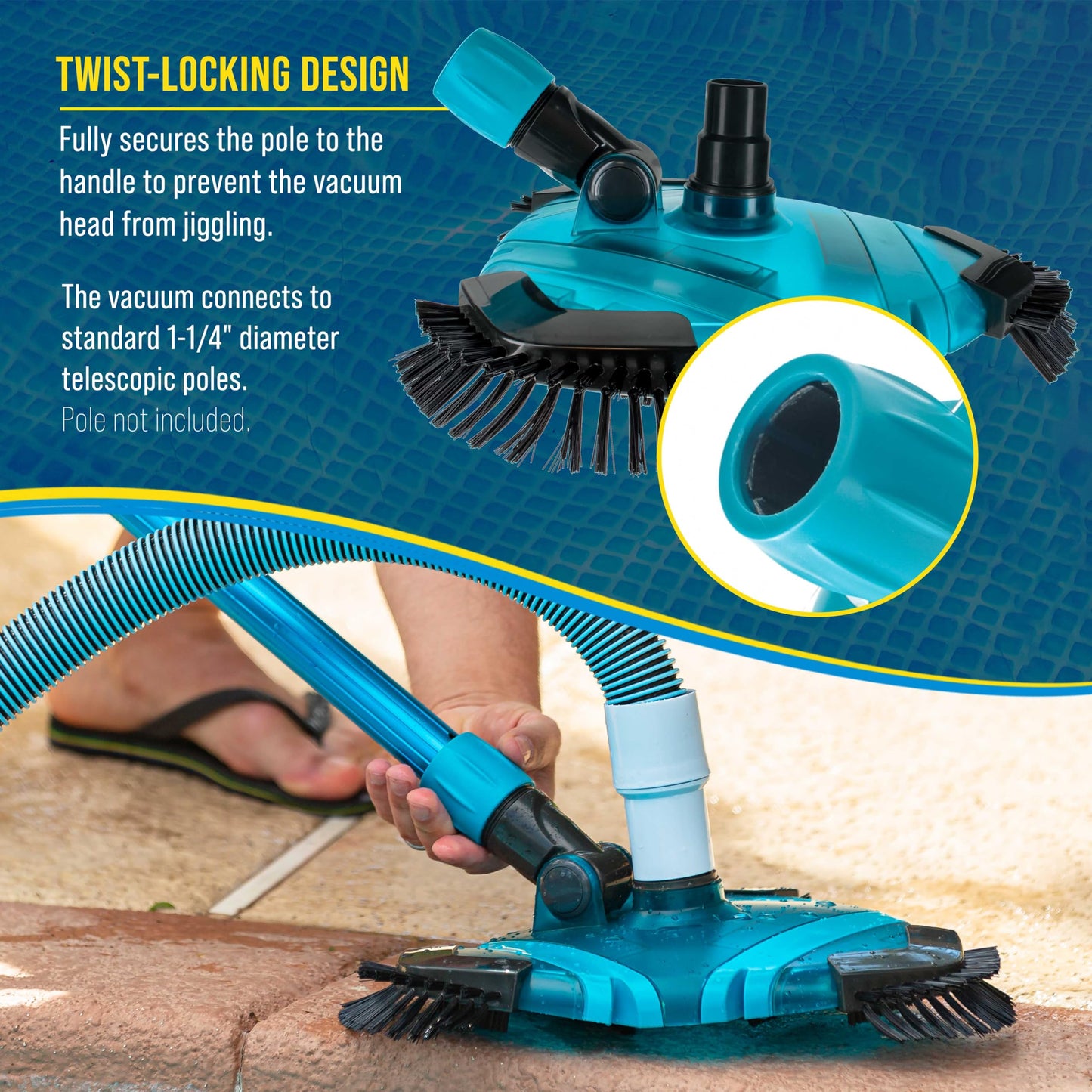 U.S. Pool Supply Professional 13" Triangular Weighted Super Flexible Swimming Pool Vacuum Head with Side Brushes, Swivel Connection - Above-Ground & Inground Swimming Pools, Secure Lock Pole Handle
