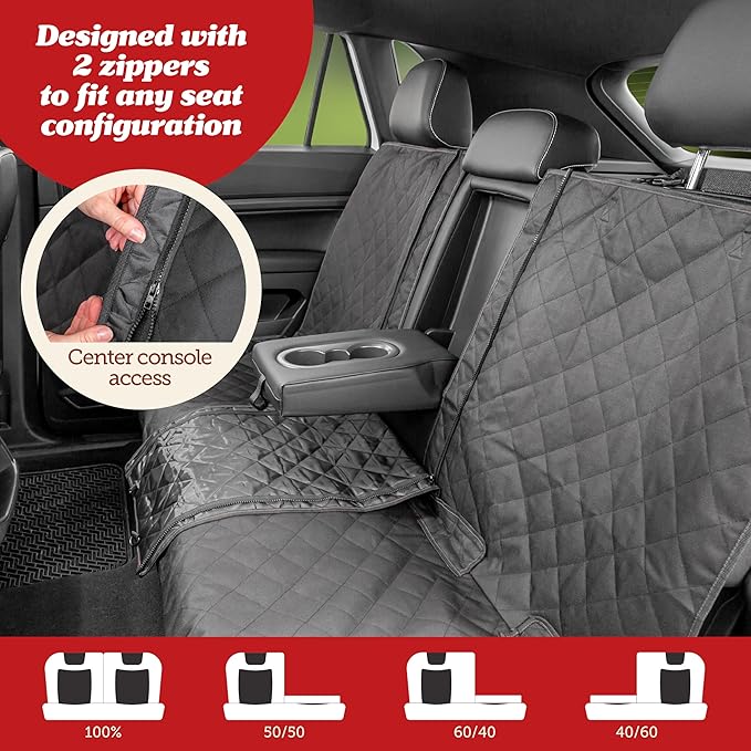 Lusso Gear Car Seat Cover & Protector for Dogs - Non-Slip Waterproof Seat Covers for Trucks & Cars - Universal Fit Dog Backseat Protector - Machine-Washable Pet Travel Accessories - Gray, Large