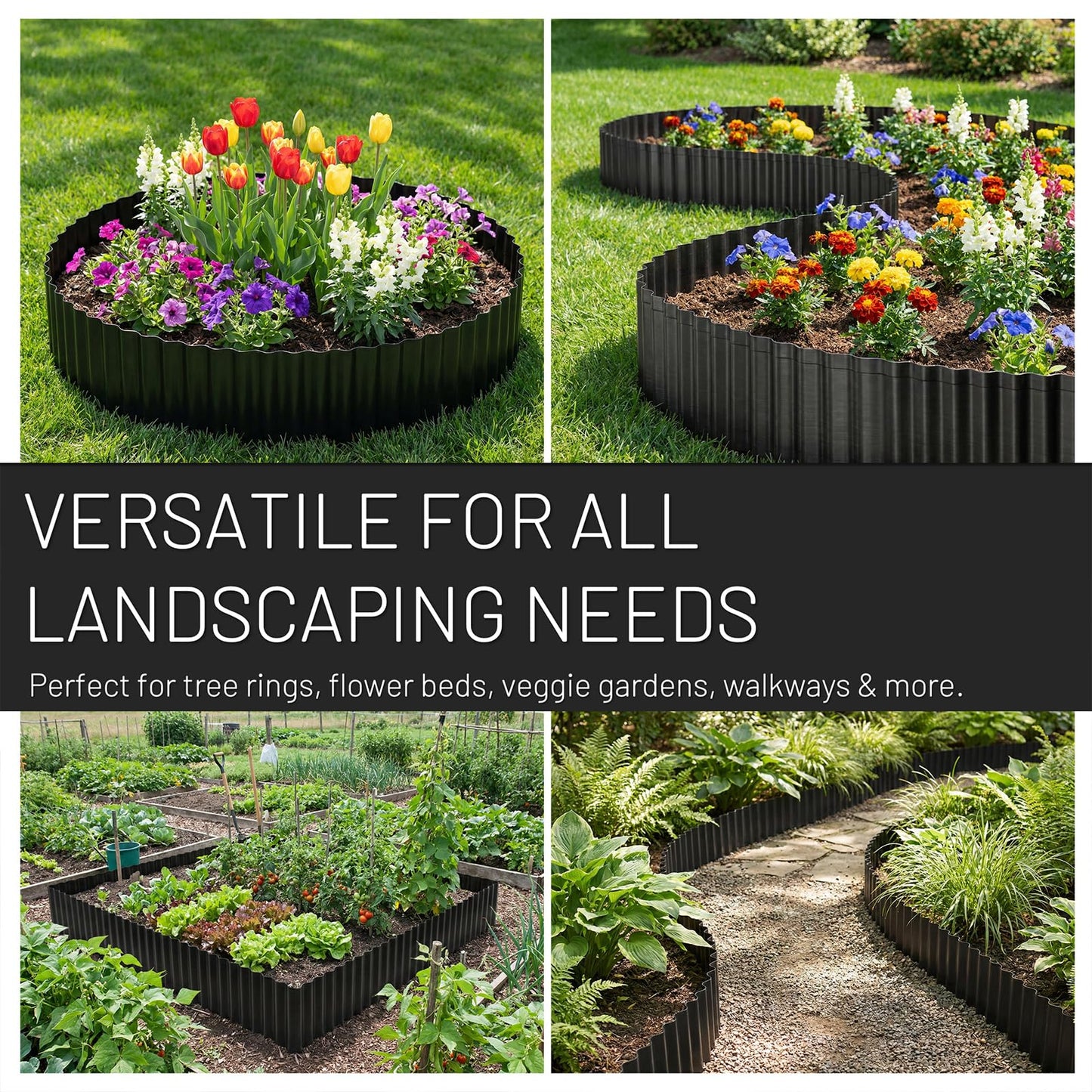 40FT x 8IN Flexible Corrugated Metal Garden Edging Roll, Rust Resistant Galvanized Steel Landscape Border, Flexible Lawn Edging for Flower Beds, Pathways & Outdoor Landscaping