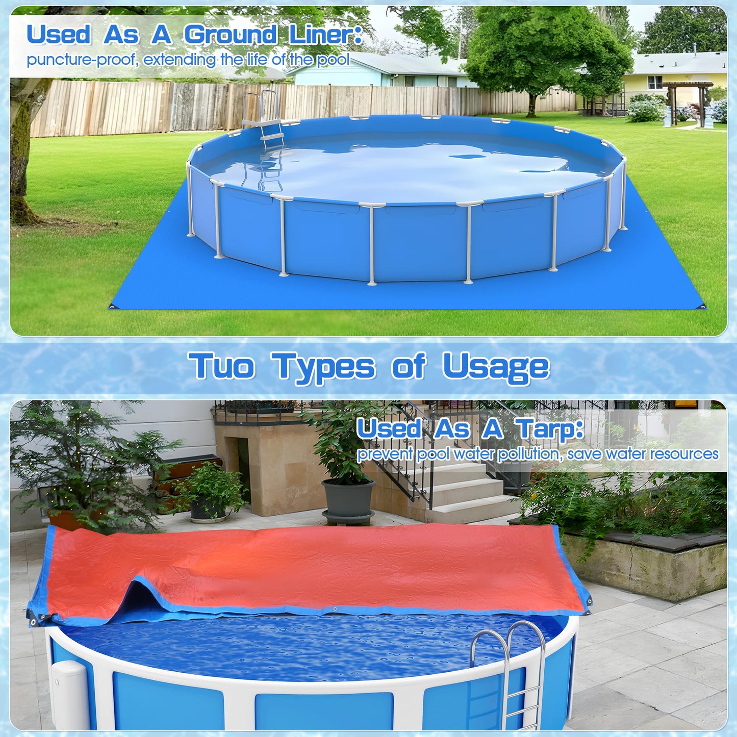 12x12Ft Swimming Pool Ground Cloth,Waterproof Square Swimming Pool Liner Pad for Above Ground Swimming Pools Heavy Duty Pool Ground Mat Protector Pad Pool Tarp