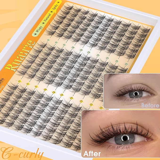 Natural Lash Clusters Manga Cluster Eyelash Extensions 180PCS Wispy Eyelash Clusters C-Curly Lashes Clusters 11-13mm Eyelash Extensions with Thin Band DIY at Home Individual Lashes by Ruairie