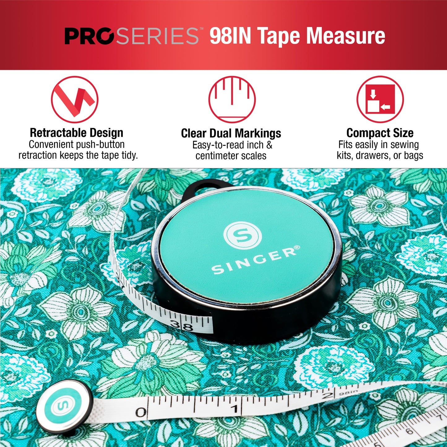 Singer ProSeries Retractable Tape Measure, 96",Teal (2)